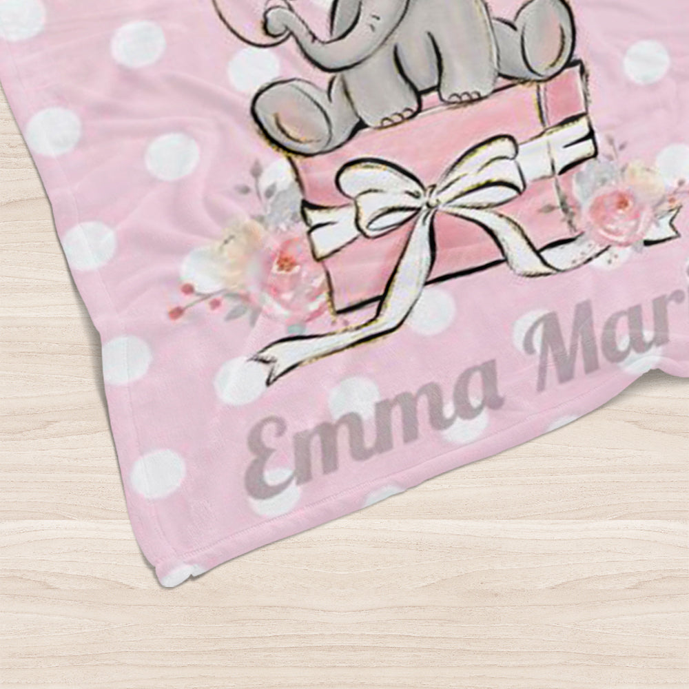 Custom Name Elephant Baby Girl Blanket