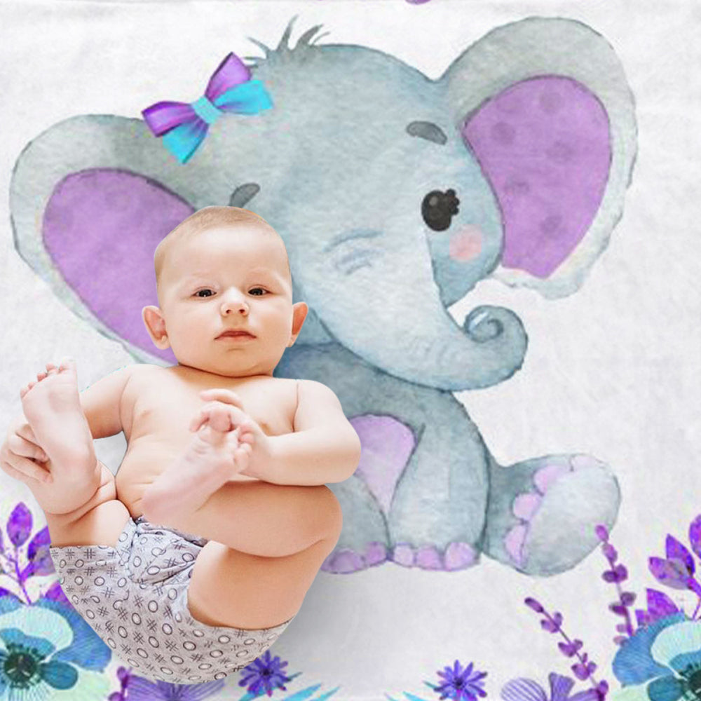 Custom Name Elephant Baby Boy and Girl Blanket