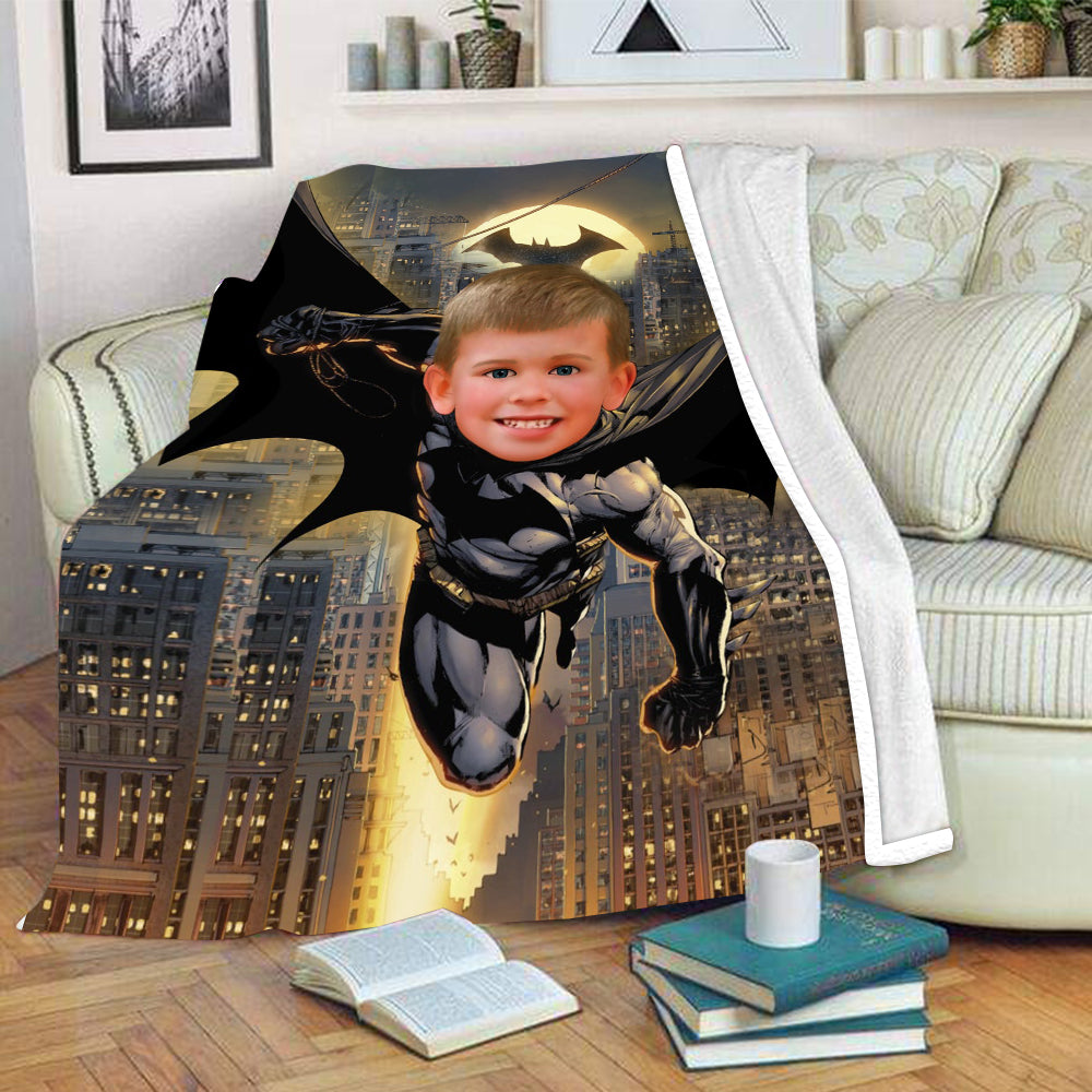 Personalized Hand-Drawing Kid's Photo Portrait Fleece Blanket Batman