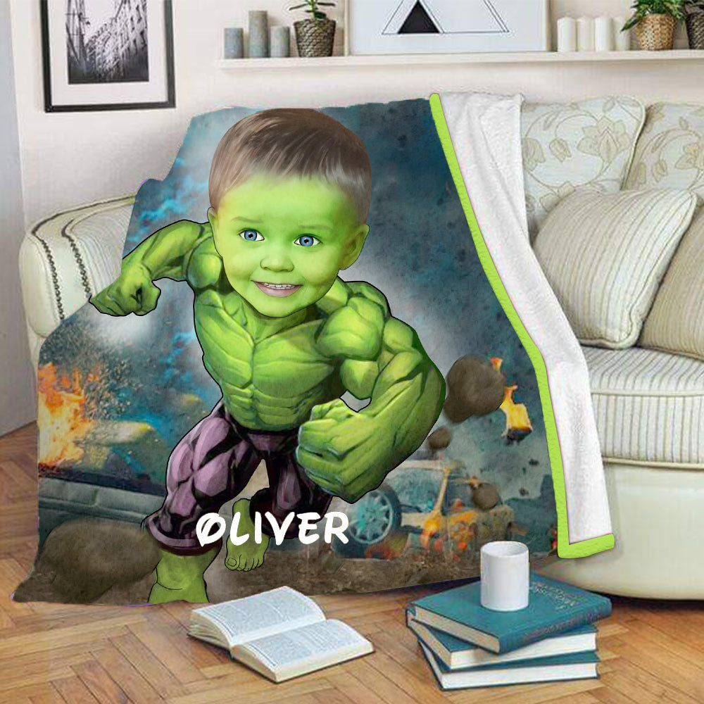 Personalized Hand-Drawing Kid's Photo Portrait Fleece Blanket III