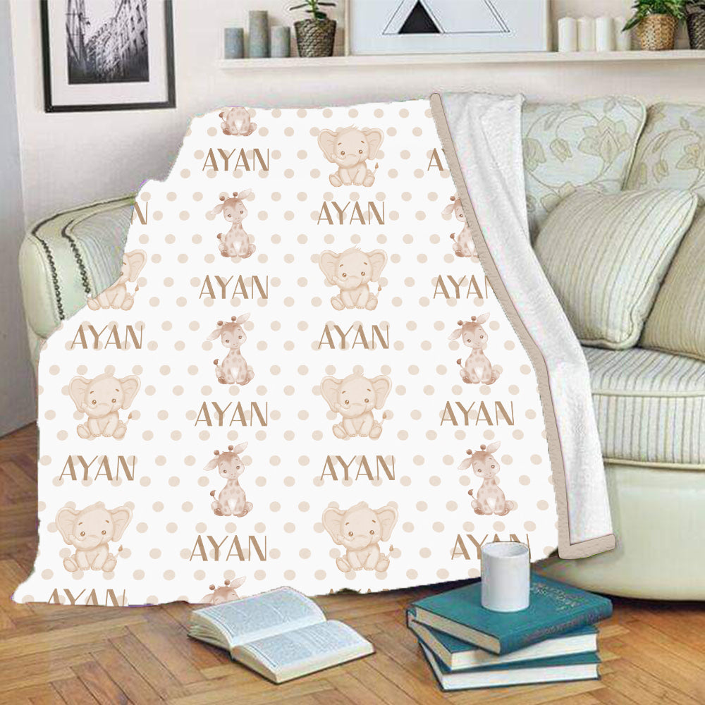 Personalized Name Elephant & Giraffe Fleece Blankets