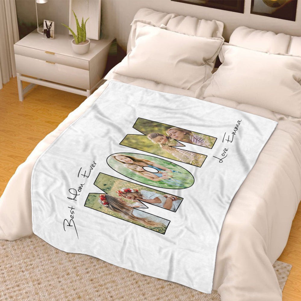 Personalized Mom Photo Collage Fleece Blanket