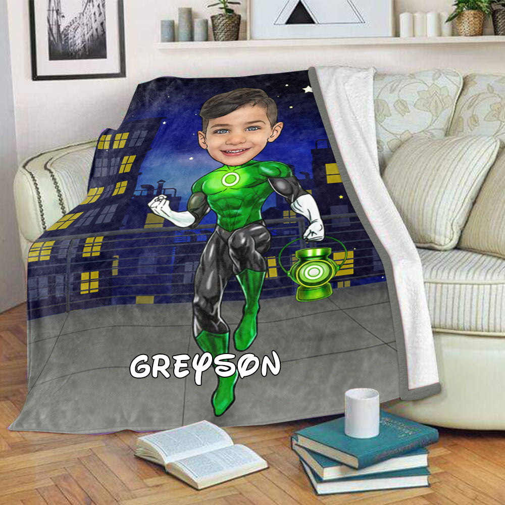 Personalized Hand-Drawing Kid's Photo Portrait Fleece Blanket XIII