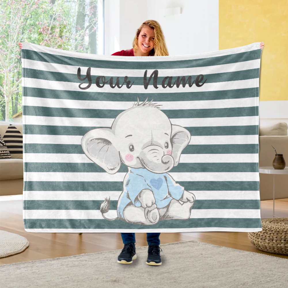 Personalized Baby Elephant Fleece Blanket I04