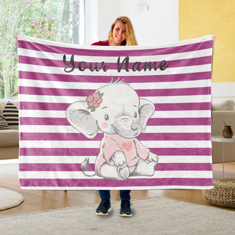 Personalized Baby Elephant Fleece Blanket I03