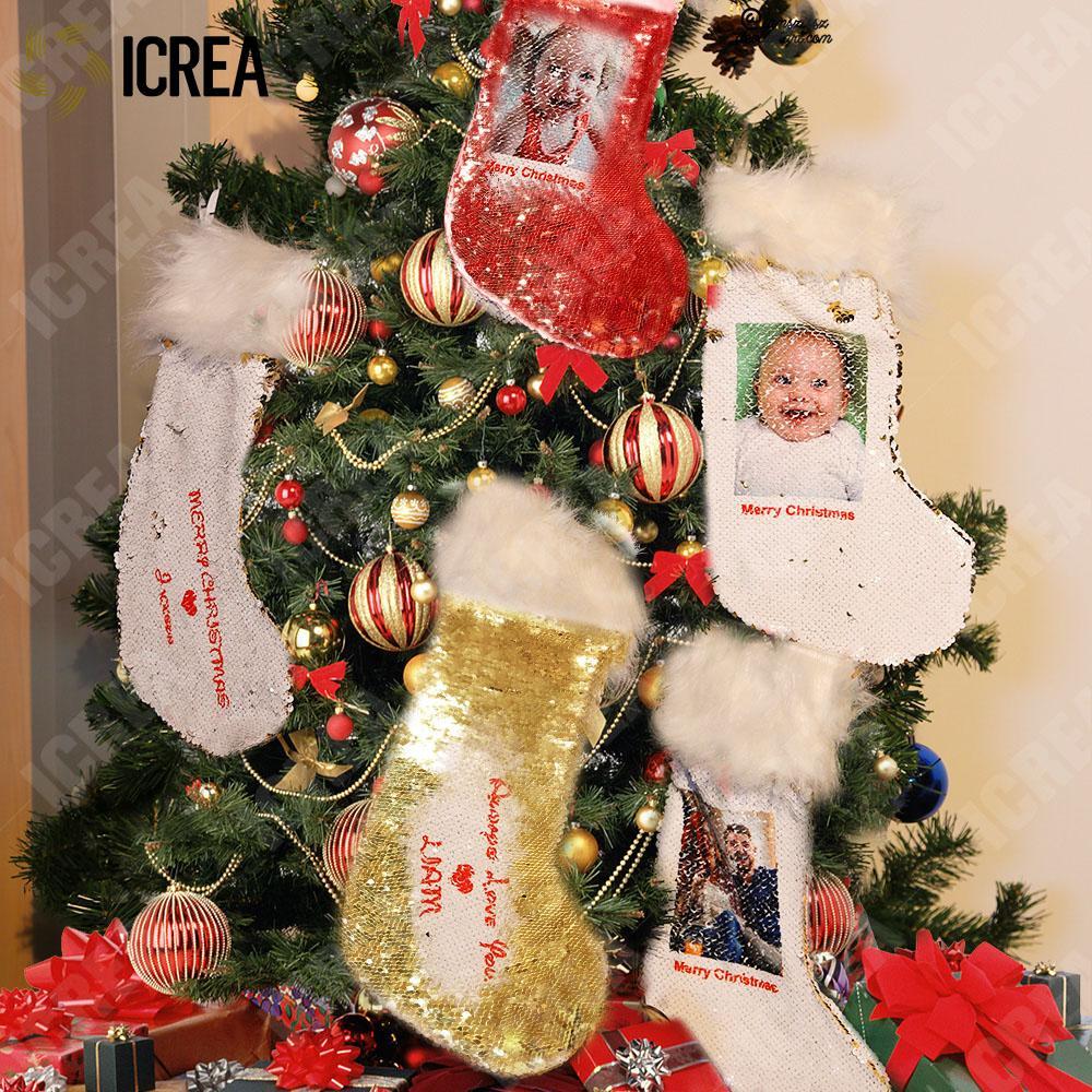 Personalized Sequins Christmas Stocking With Photo