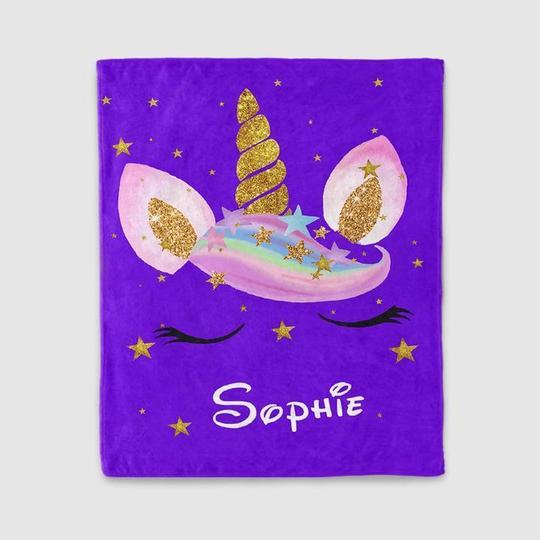 Custom Name Unicorn Velveteen Plush Blanke