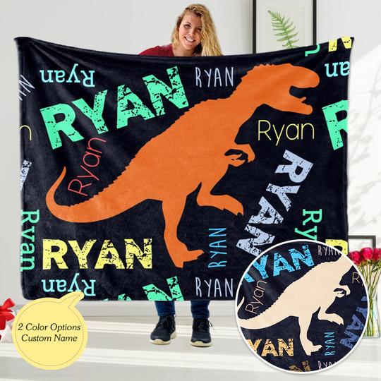 Personalized Dinosaur Baby Blanket, Dinosaur Blanket T-Rex, Dino Bedding Boy Blanket Dinosaur Name Blanket Toddler Blanket -Made IN USA
