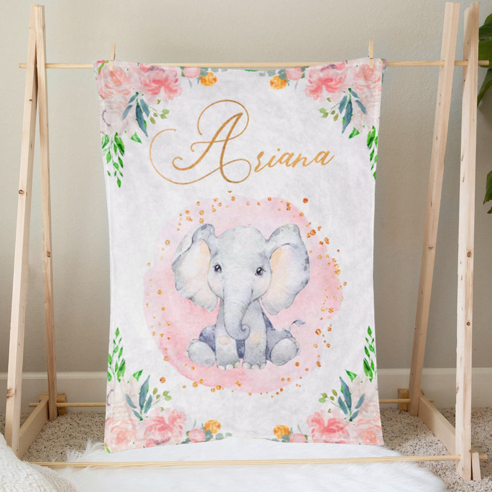 Custom Name Elephant Baby Boy and Girl Blanket