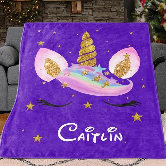 Custom Name Unicorn Velveteen Plush Blanke