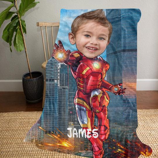 Personalized Hand-Drawing Kid's Photo Portrait Fleece Blanket