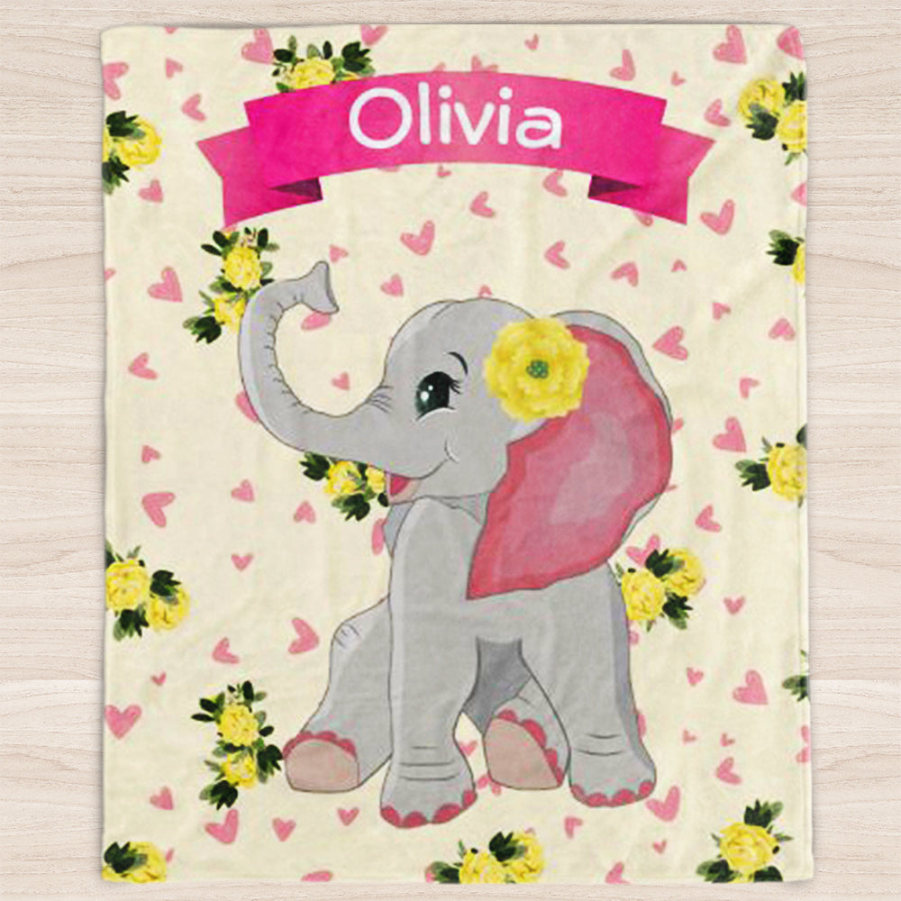 Custom Name Elephant Baby Boy and Girl Blanket