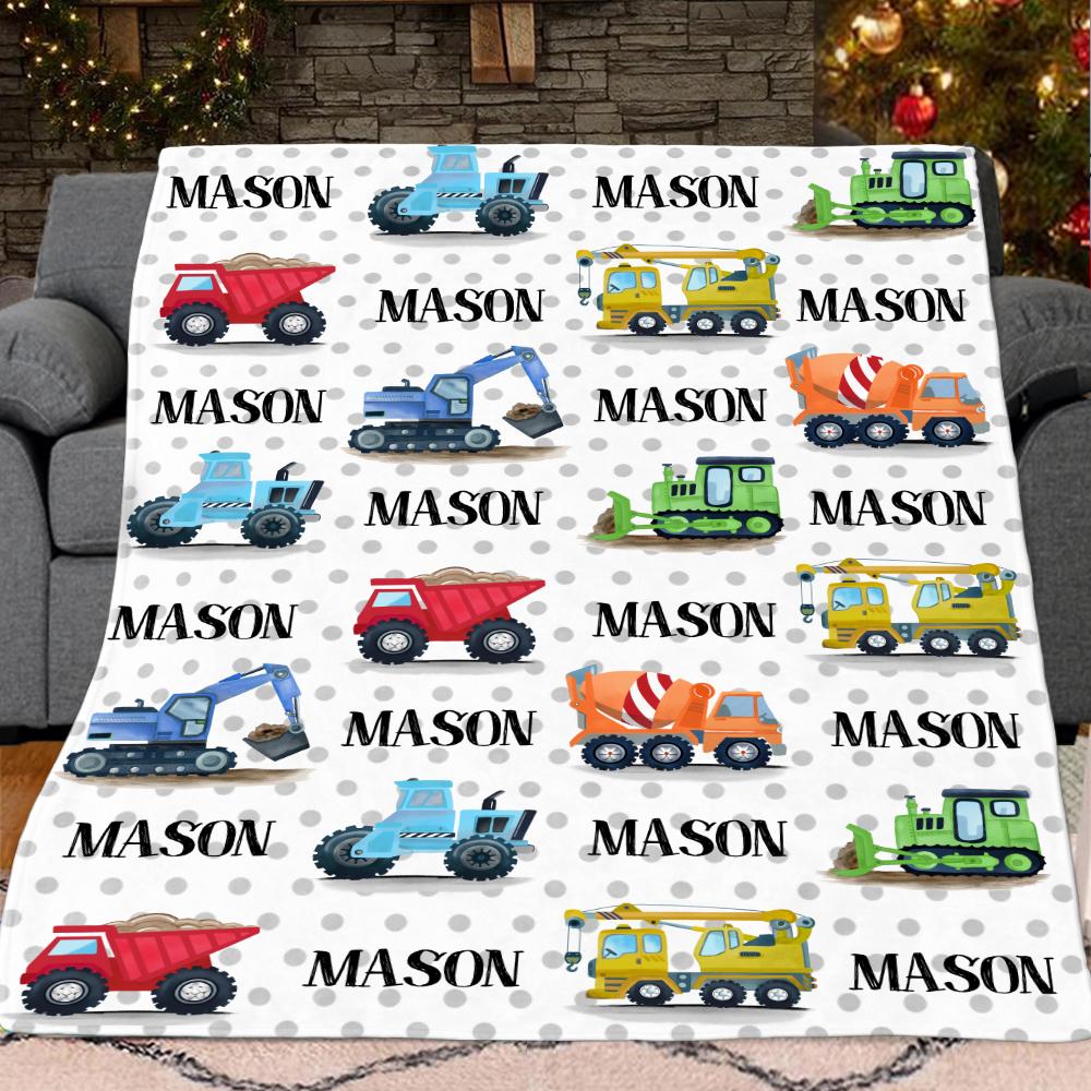 Custom Name Trucks Fleece Blankets, Birthday Gifts, Baby Shower Idea, Baby Nursery Decor