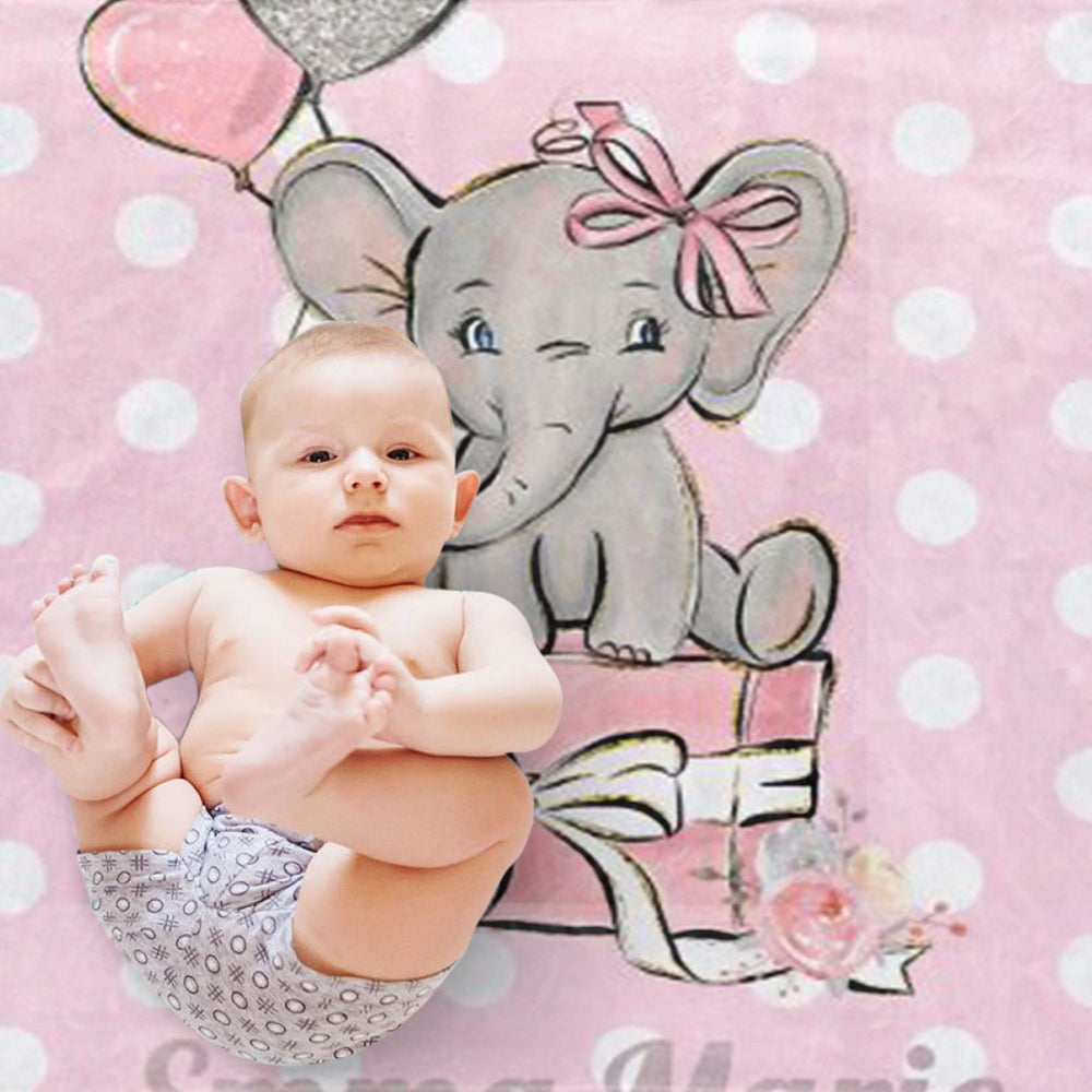 Custom Name Elephant Baby Girl Blanket
