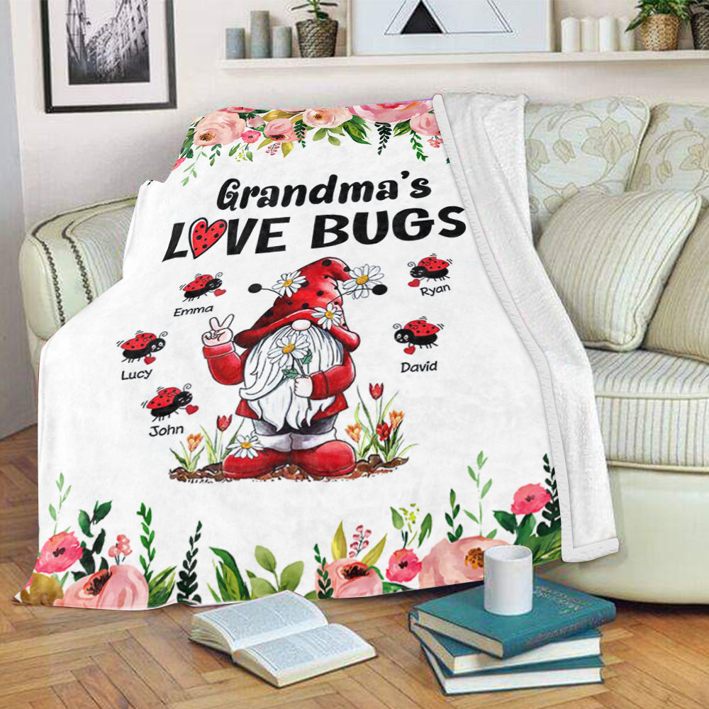 Custom "Love Bug" Fleece Name Blanket For Grandma and Mothers, Mother's Day Gift, Mother Blanket, Granny’s Favorite