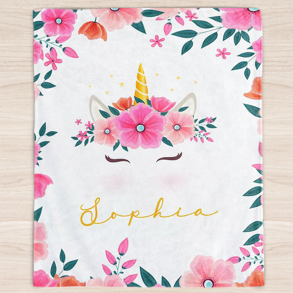 Custom Name Unicorn Baby Girl Blanket