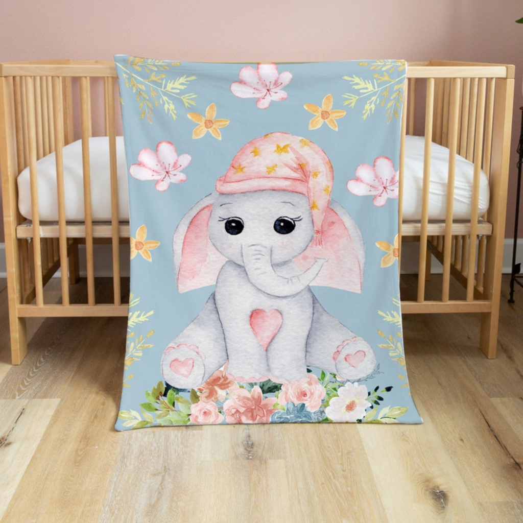 Personalized Baby Animal Fleece Blanket I17-Elephant