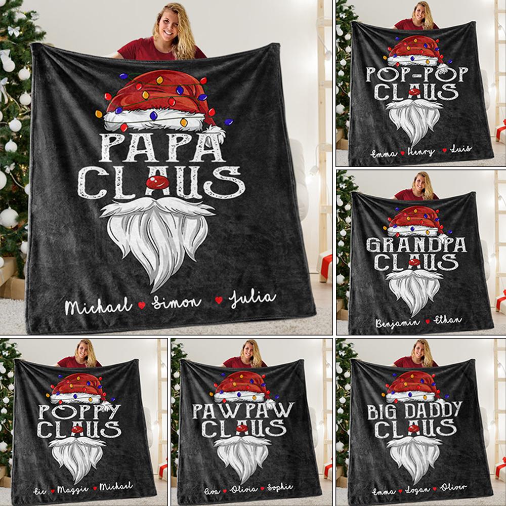 Custom Title Christmas Claus Blanket with Grandkids' Names