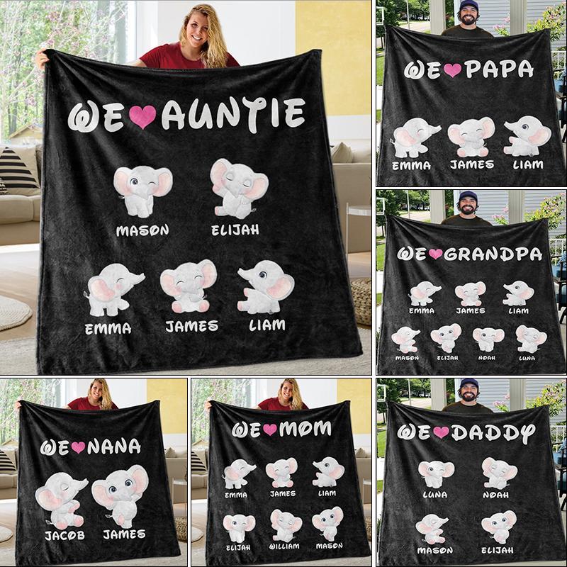 Personalized Little Elephant Christmas Family Member Fleece Blanket I04