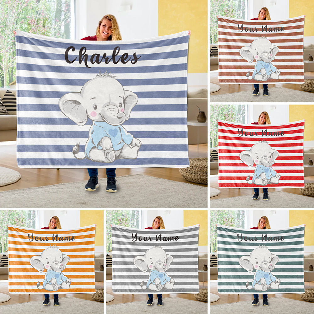 Personalized Baby Elephant Fleece Blanket I04