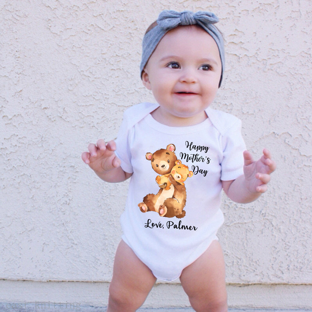 Custom Two Bears Mother's Day Baby Onesie