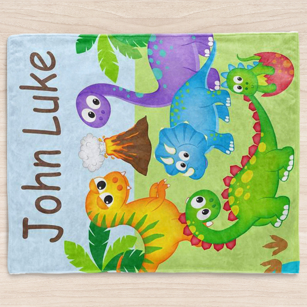 Custom Name Dinosaur Baby Boy Blanket