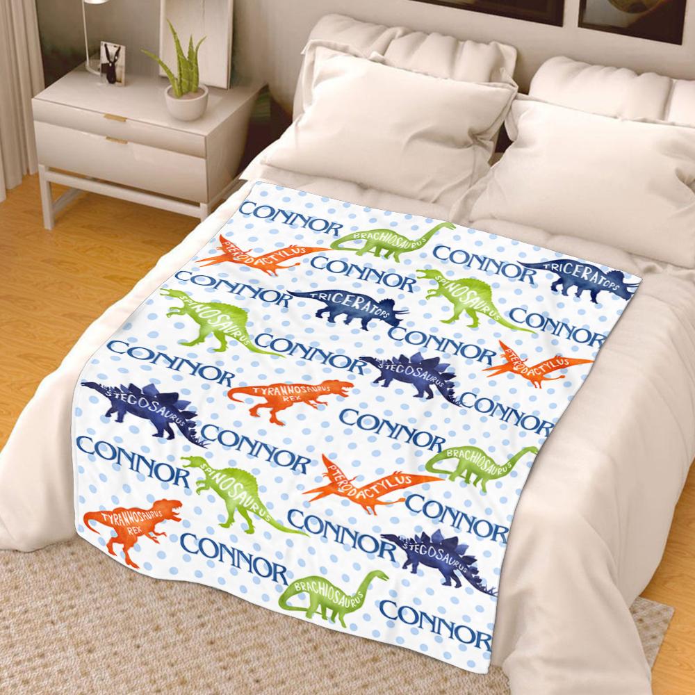 Personalized Name Dinosaur Fleece Blankets, Birthday Gifts, Baby Shower Idea, Baby Nursery Decor