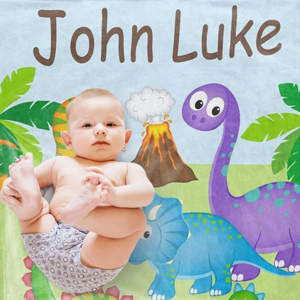 Custom Name Dinosaur Baby Boy Blanket