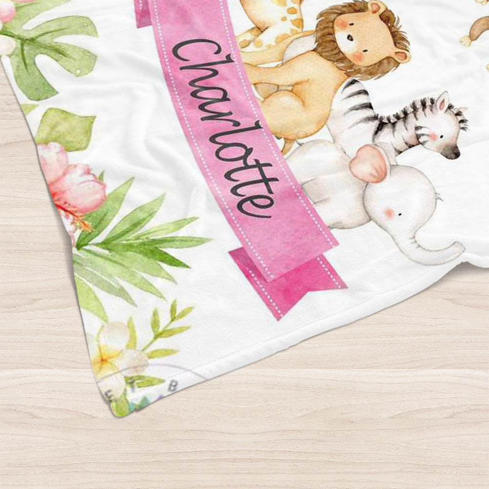 Custom Animal Boy and Girl Name Blanket