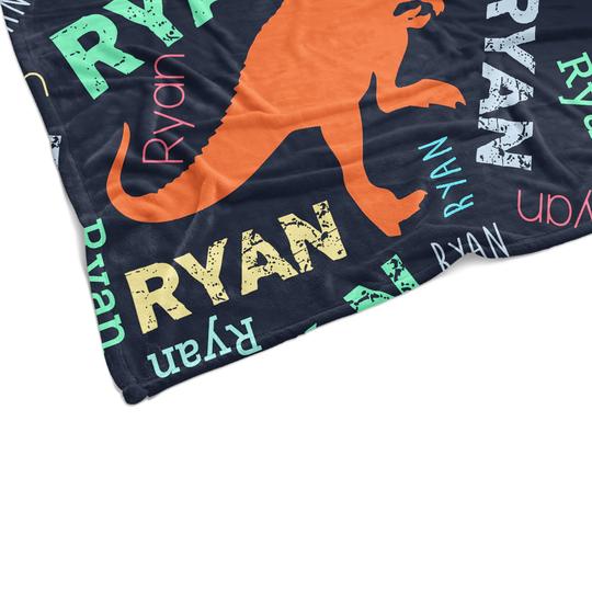 Personalized Dinosaur Baby Blanket, Dinosaur Blanket T-Rex, Dino Bedding Boy Blanket Dinosaur Name Blanket Toddler Blanket -Made IN USA