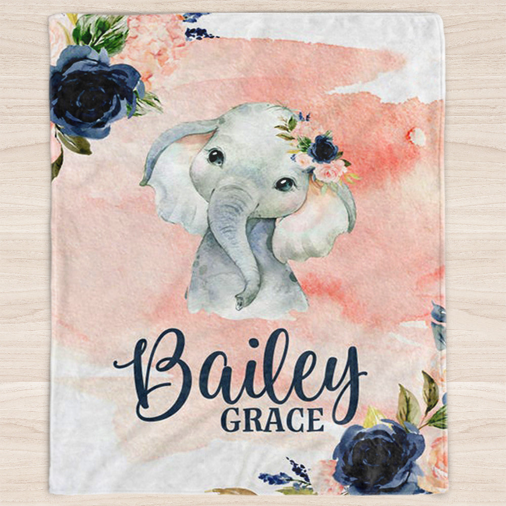 Custom Name Elephant Baby Boy and Girl Blanket