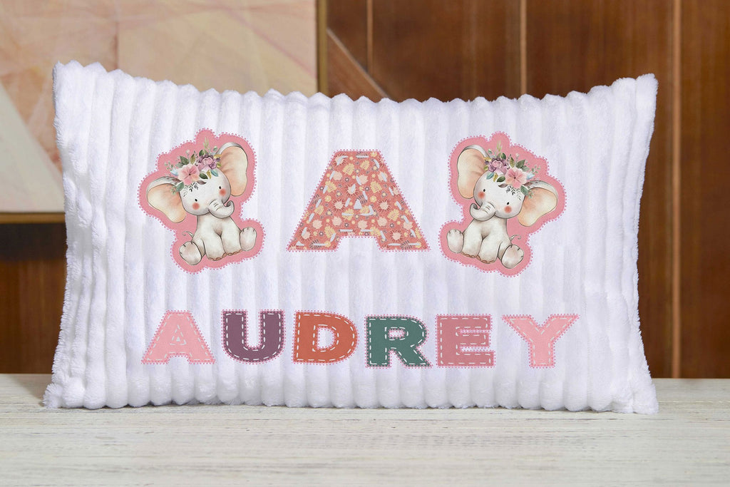 Custom Chenille Animal Pillow I10 - Elephant with Letter