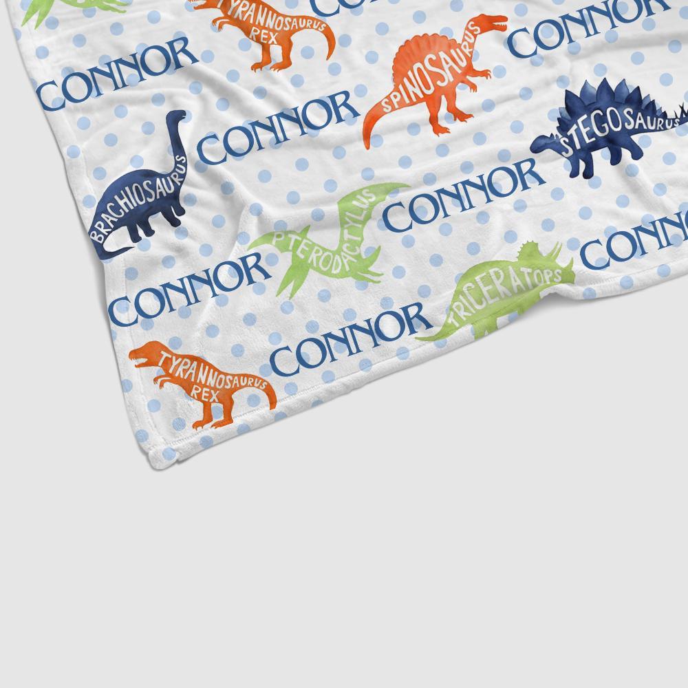 Personalized Name Dinosaur Cozy Plush Fleece Blankets