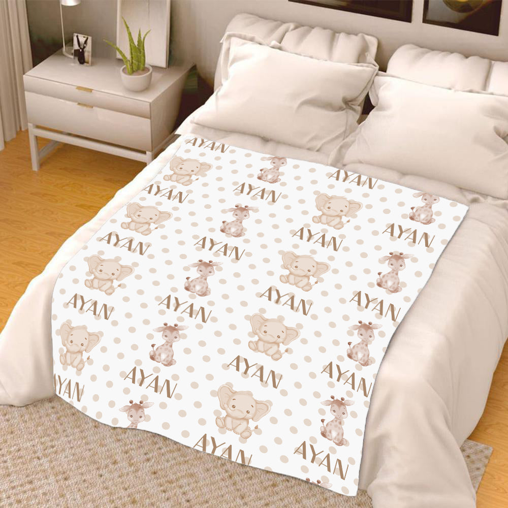 Personalized Name Elephant & Giraffe Fleece Blankets