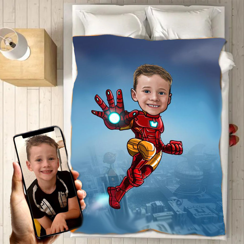 Personalized Hand-Drawing Kid's Portrait Fleece Blanket V