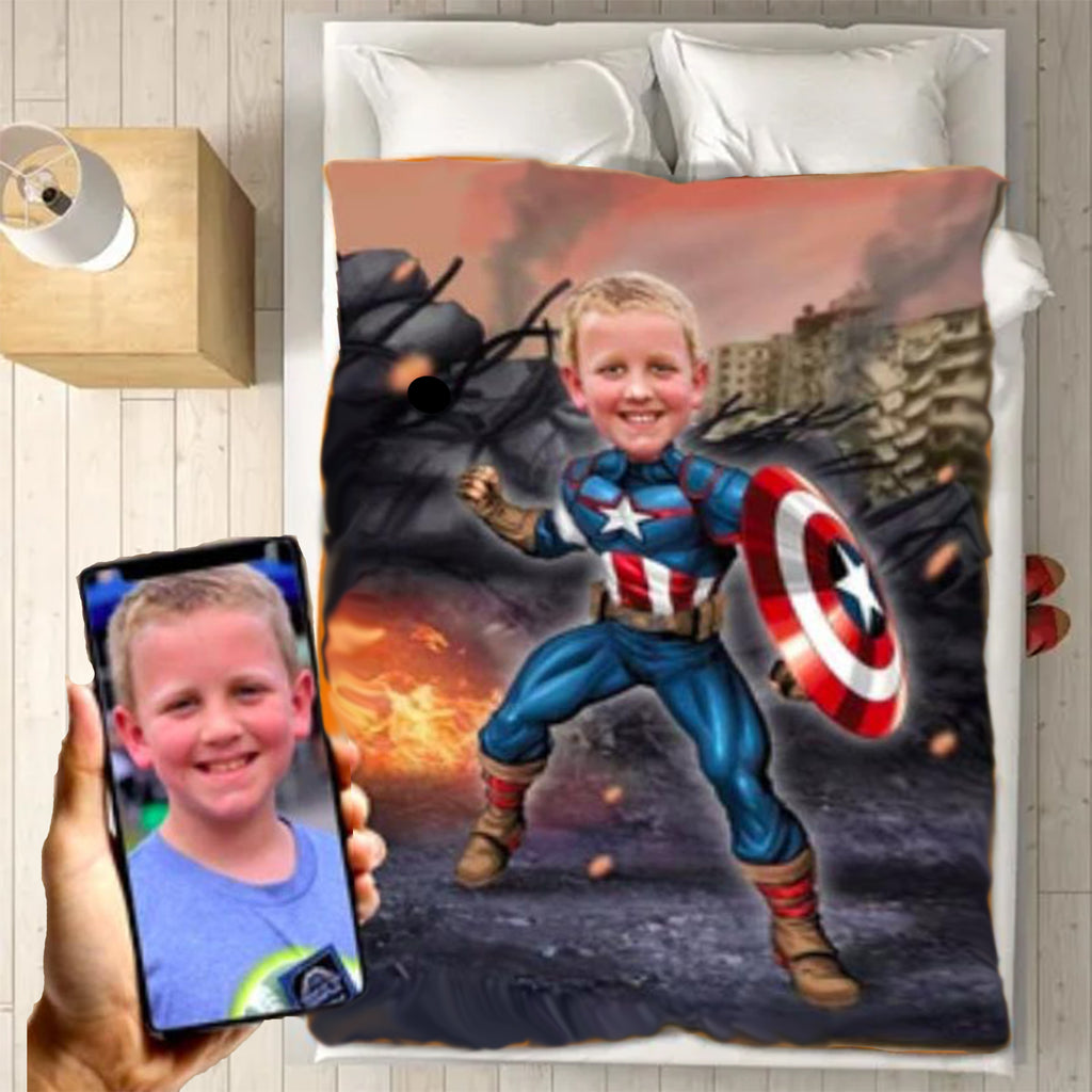 Personalized Hand-Drawing Kid's Portrait Fleece Blanket VI