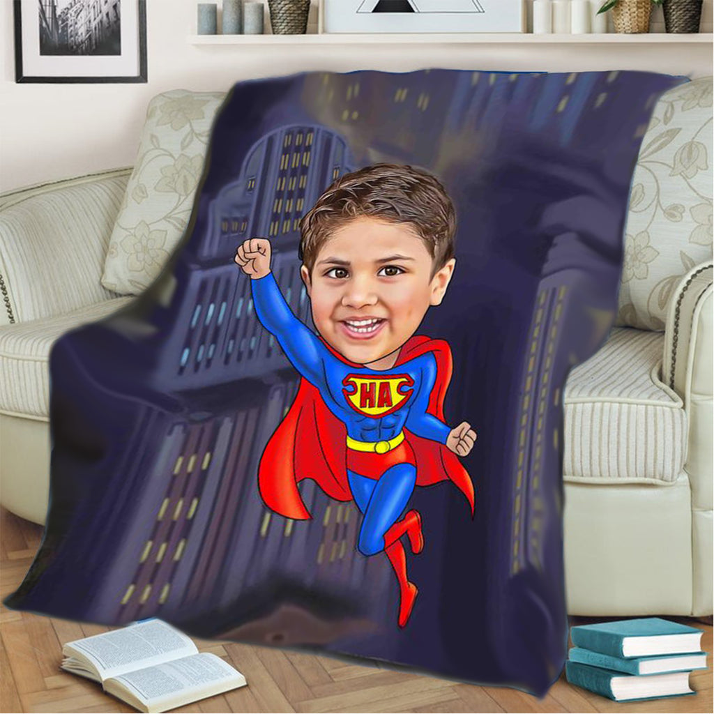 Personalized Hand-Drawing Kid's Portrait Fleece Blanket VII