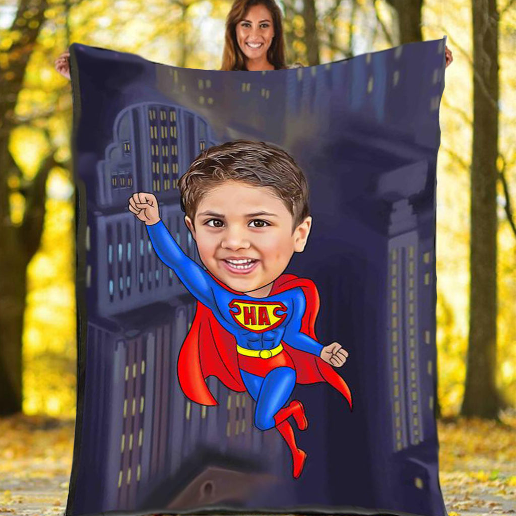 Personalized Hand-Drawing Kid's Portrait Fleece Blanket VII
