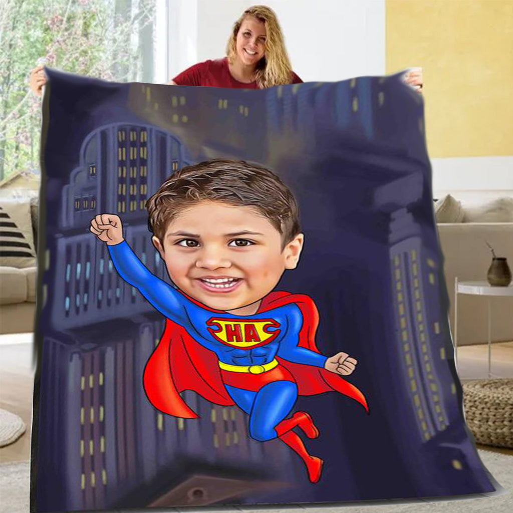 Personalized Hand-Drawing Kid's Portrait Fleece Blanket VII