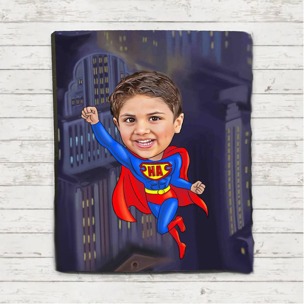 Personalized Hand-Drawing Kid's Portrait Fleece Blanket VII