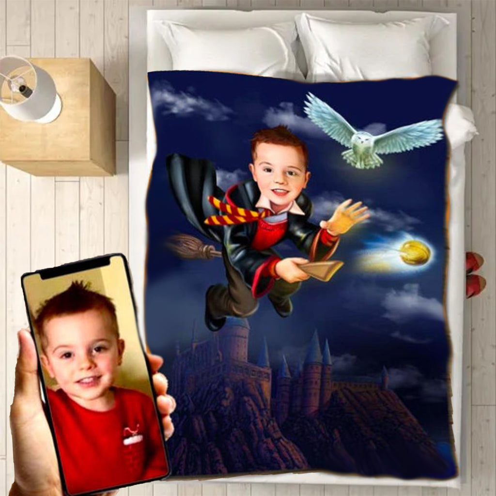 Personalized Hand-Drawing Kid's Portrait Fleece Blanket VIII