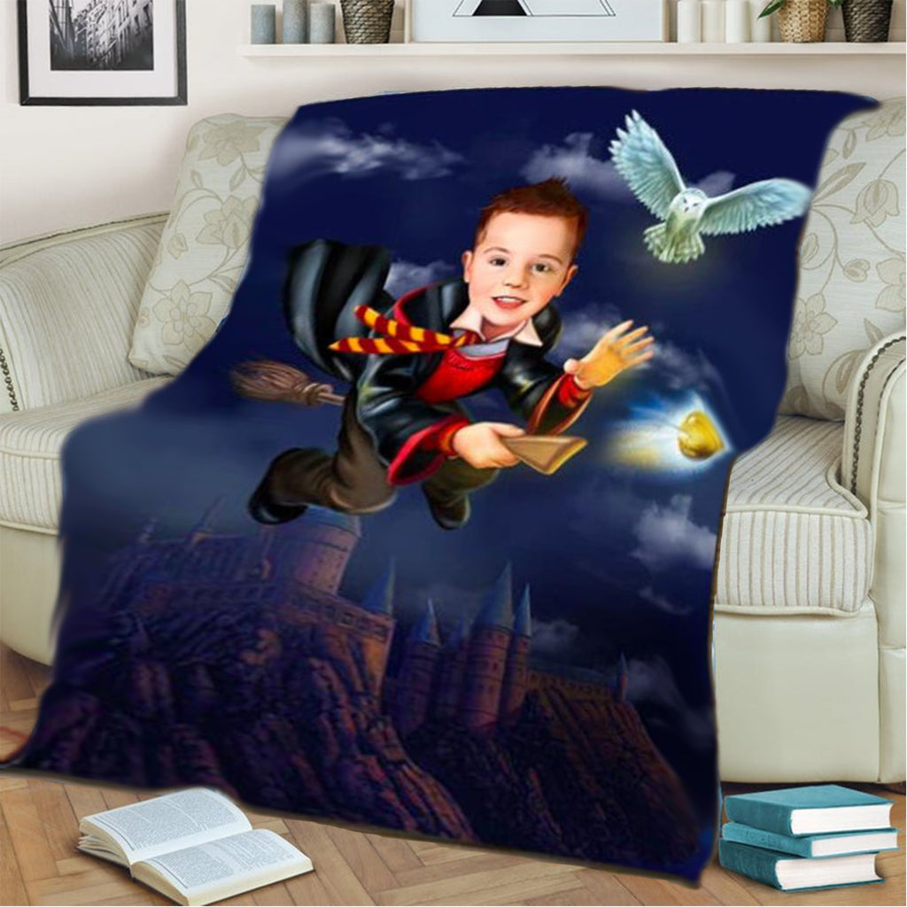 Personalized Hand-Drawing Kid's Portrait Fleece Blanket VIII