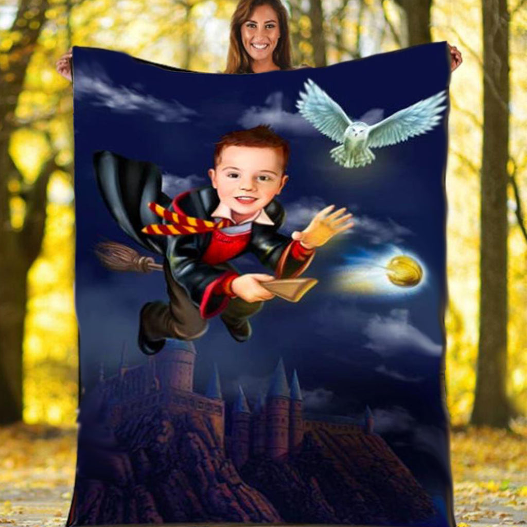 Personalized Hand-Drawing Kid's Portrait Fleece Blanket VIII