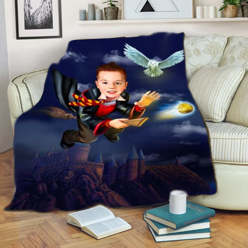 Personalized Hand-Drawing Kid's Portrait Fleece Blanket VIII