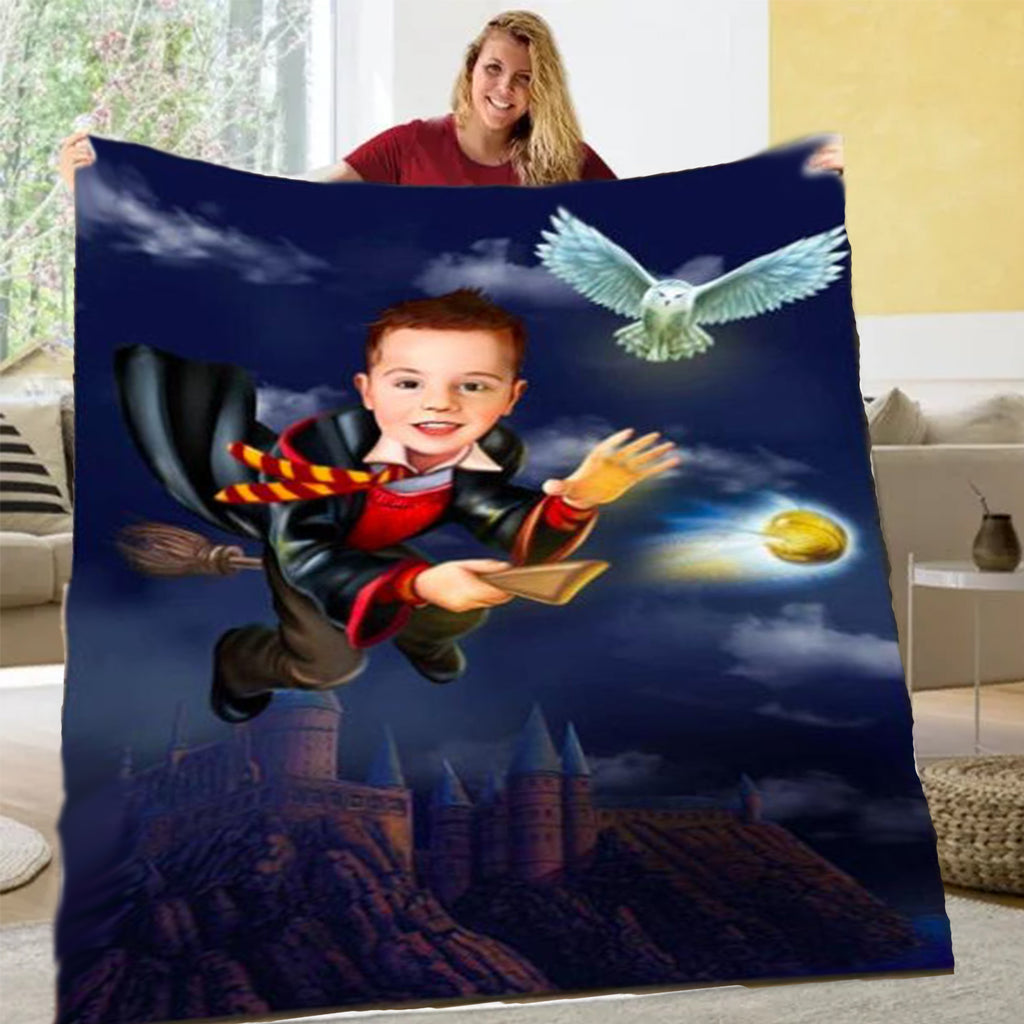 Personalized Hand-Drawing Kid's Portrait Fleece Blanket VIII