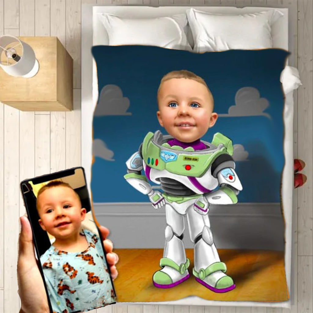 Personalized Hand-Drawing Kid's Portrait Fleece Blanket IX