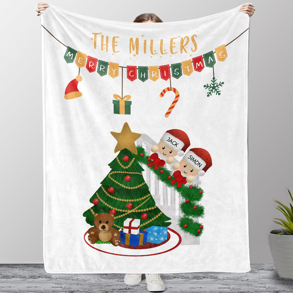 Personalized Christmas Tree and Hat Family Member's Name Fleece Blanket II