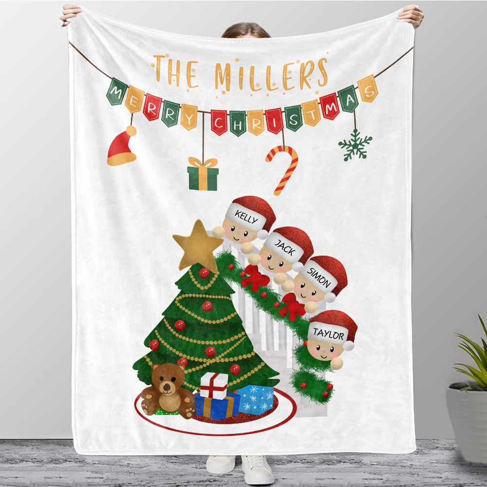 Personalized Christmas Tree and Hat Family Member's Name Fleece Blanket II