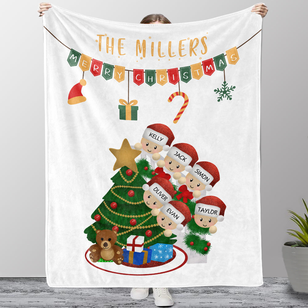 Personalized Christmas Tree and Hat Family Member's Name Fleece Blanket II