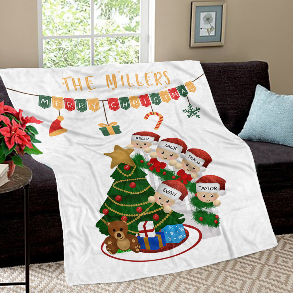 Personalized Christmas Tree and Hat Family Member's Name Fleece Blanket II